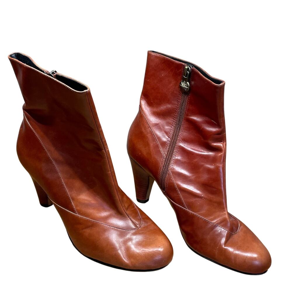 Taryn by Taryn Rose Side Zip Heeled Bootie Brown Women's Size 9.5 Good Condition
